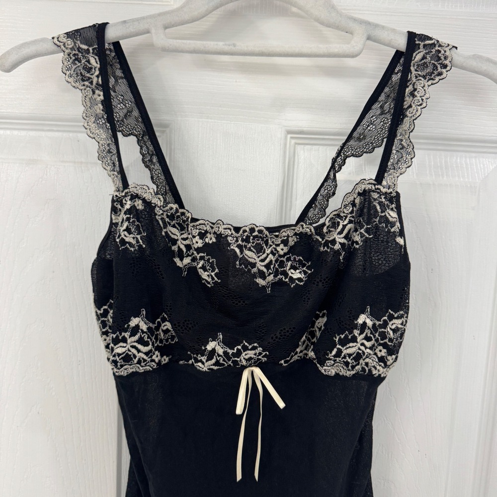 Gilligan & O'Malley Black Mesh Lace Camisole Top Y2K Coquette Trendy Bow Style - Picture 3 of 6